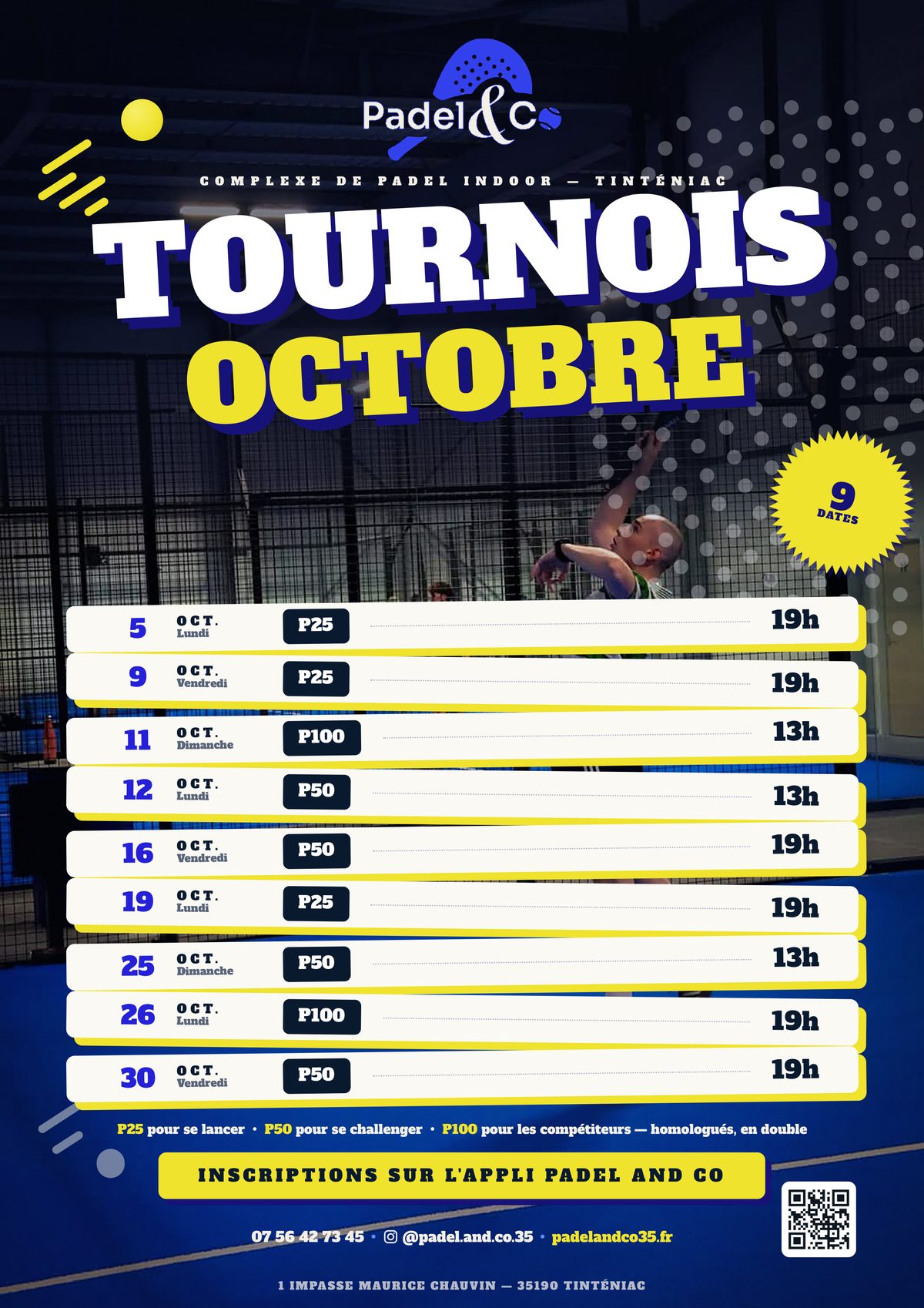 L'affiche des tournois d'octobre : 9 dates homologuées en double, du P25 au P100, du 5 au 30 octobre