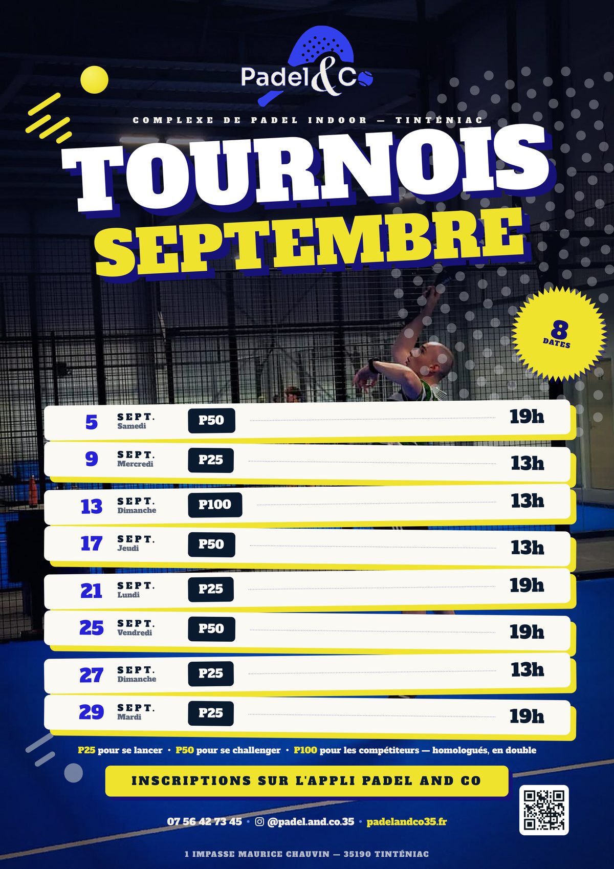 L'affiche des tournois de septembre : 8 dates homologuées en double, du P25 au P100, du 5 au 29 septembre